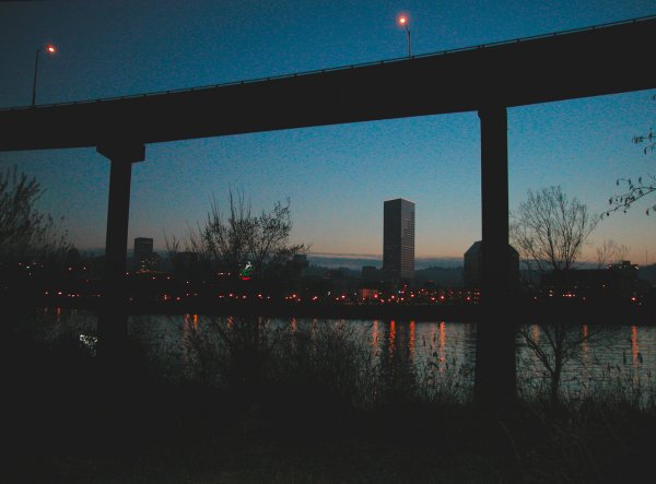 Downtown Portland from Eastbank Esplanade at Twilight